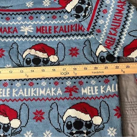 Disney Stitch Melé Kalikimaka Blue Christmas Sweater Holiday Size Large - Picture 7 of 11